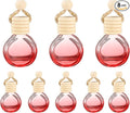 uxcell 8pcs Hanging Car Air Freshener Perfume Bottle, 10ml Pendant Empty Clear/Red Glass Essential Oil Aromatherapy Diffuser with Wooden Cap for Car Decor (Clear/Red, Round)