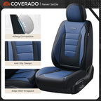 Coverado Car Seat Covers Front, Seat Covers for Cars, Waterproof 2-Pack Car Seat Cushions, Leather Carseat Seat Protectors, Universal Seat Covers Fit for Most Sedans SUV Pick-up Trucks(Black&Blue)