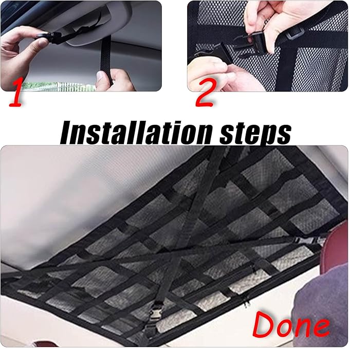Overhead Car Organizer, Compatible with Ford F-150 XL/Raptor 2010-2025 Car Roof Storage Net Universal Car Ceiling Storage for Camping Storage Bag,Black-Large