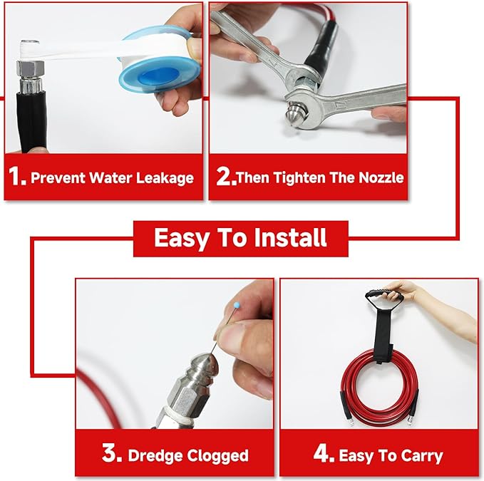 NIFUAL Sewer Jetter Kit for Pressure Washer,150FT 5800PSI Pressure Drain Cleaner 1/4 Inch NPT Corner Rotating and Button Hose Sewer Jetting Nozzle for Homeowners & DIYers (150FT)