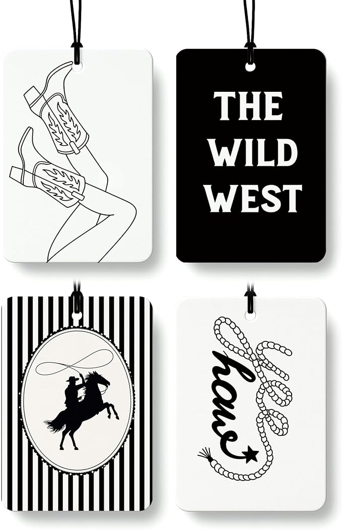 Western Car Air Freshener 4 Pcs Coconut Scented, Wild West Rodeo Cowboy Car Accessories Mirror Decor for Women, Western Cowgirls Boots Hanging Air Freshener for Cars Closet Drawer Books