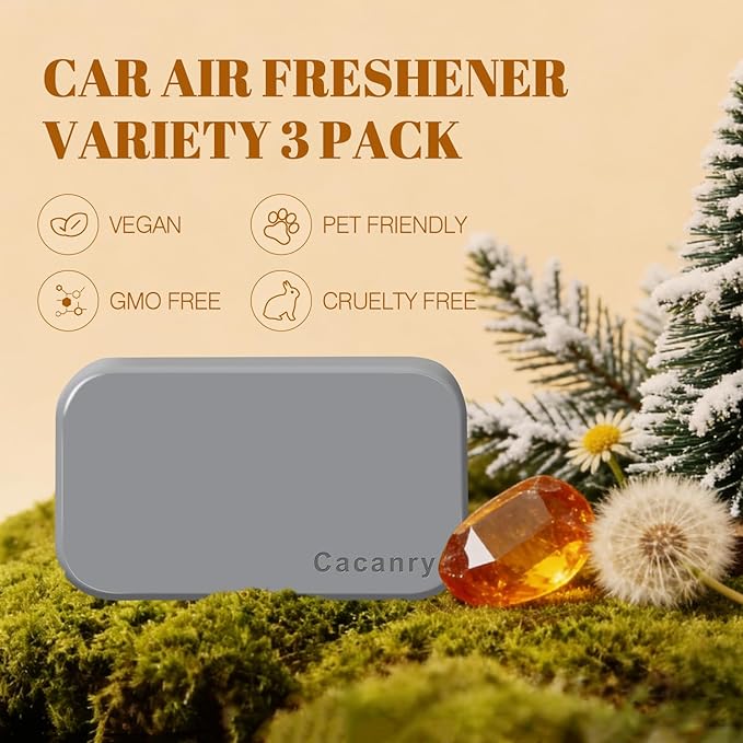 Car Air Freshener Starter Kit- Stone Air Freshener Car Odor Eliminator - Long Lasting Scent - Auto Accessories - Metal Clip (Amber-Frosted Spruce-Open Air)