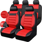 CAR PASS Leather 3D Foam Back Support Car Seat Covers Full Set Air Mesh Automotive Seat Covers, All Season Car Seat Cover Fit Automotive,SUV,Sedan,Van, Airbag Compatible Elegance (Black and Red)