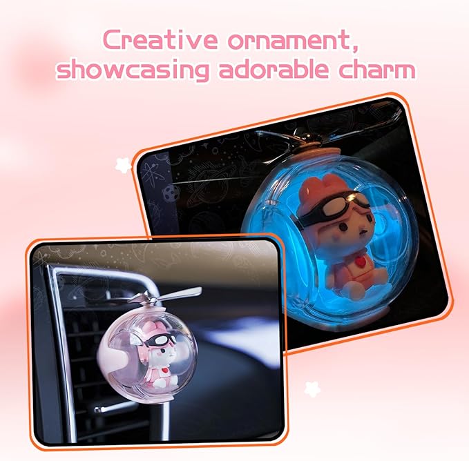 Pink Bunny Design Car Air Freshener with LED Lights & 4 Scented Pads – Light Fragrance, Decorative Auto Accessories