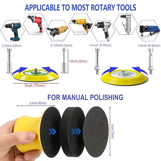 137Pcs 3 Inch Sanding Disc Polishing Kit, Headlight Restoration Kit, 60-10000 Grit Wet Dry Hook & Loop Sandpapers, Wool Sponge Polishing Pads for Drill Rotary Tools Car Wood Metal Resin Glass