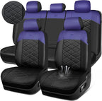 CAR PASS Nappa Leather Seat Covers for Car, Waterproof Seat Covers Full Set, Luxury 3D Rhombus Lined Sponge Airbag Compatible Universal Fit for Automotive SUV Truck Pickup Sedan, Black Blue