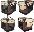 EliteField 4-Door Folding Soft Dog Crate with Curtains, Carrying Bag and Fleece Bed (2 Year Warranty), Indoor & Outdoor Pet Home (30" L x 21" W x 24" H, Brown+Beige)
