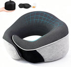 Travel Neck Pillows for Airplanes- 360° Support Memory Foam Travel Pillow with Portable Carry Bag Including Eye Mask & Earplugs, Gift for Long Flights, Car Rides & Office Naps (Grey)