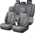 Coverado Car Seat Covers Full Set, Nappa Leather Seat Covers for Cars, 5 Seats Universal Waterproof Seat Covers, Front and Back Car Seat Protector, Automotive Seat Covers Fit for Most Cars, Gray