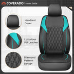Coverado Front Seat Covers, Car Seat Covers for Cars, Waterproof Driver Seat Covers, Faux Leather Car Seat Cushion, Front Auto Seat Covers Luxury Car Seat Protector Universal Fit Most Cars, Black&Blue