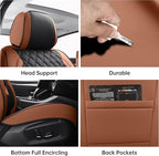 Car Seat Covers Full Set Brown, Luxury Faux Leather Waterproof Non-Slip Women Seat Protector Universal Fit for Most Cars SUVs Trucks Pick-ups,Car Interior Accessories (Brown Black-Full Set)