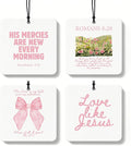 Pink Christian Car Air Freshener 4 Pcs, Coquette Pink Bow Bible Verse Religious Hanging Air Freshener for Cars Closet Drawer Books, Cute Christian Car Accessories Mirror Decor for Women