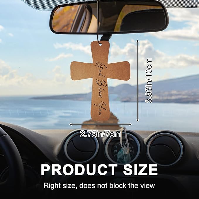 Fumete 24 Pcs Easter Christian Cross Car Air Fresheners Gift Bulk Drift Air Freshener Religious Fresh Scented Hanging Ornaments for Church Sunday School Gifts (God Bless You)