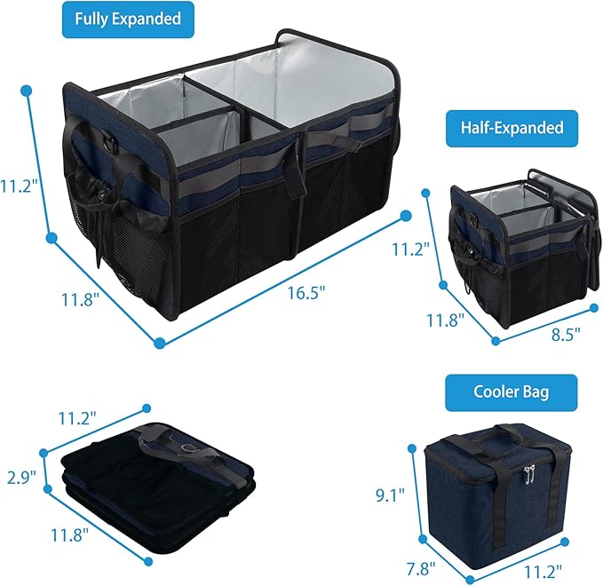 WOMACO Grill BBQ Caddy with Cooler Bag and Paper Towel Holder, Picnic Organizer for Utensil, Plate, Condiment, Griddle Caddy for Outdoor, Camper, Travel, Car, RV Must Haves (Dark Blue)