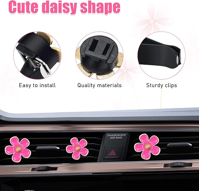 6PCS Car Air Vent Clip, Daisy Flower Auto Scents Air Freshener Clip with 6 Fragrance Piece, Decorative Auto Air Conditioning Clip for Women Girl, Universal Car Accessories (Pink)