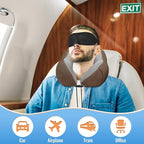 CloudBliss Travel Pillow Premium Memory Foam, Comfortable & Supportive Neck Pillow, Sleeping Neck Pillows for Travel, Airplane Pillow for Sleeping Airplane, Car, Office and Home（Brown）