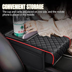 Hovom Car Center Console Cover, 13.39"×7.87"×2.76" Leather Armrest Cover for Cars, Memory Foam Armrest Pillow with Pocket, Cup Holder & Phone Slot, Universal Vehicle Arm Rest Cushion Pad (Black+Red)