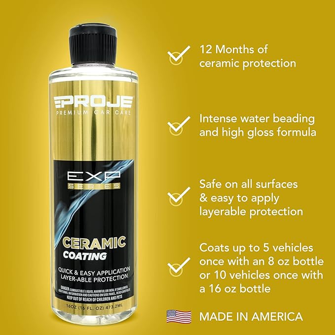 PROJE' Premium Car Care Ceramic Coating & Prep Spray (16oz) | Professional-Grade Ceramic Hydrophobic Wax & Sealant Polish & Prep Spray Removes 99.9% of contaminants for Cars RVs Motorcycles and ATVs