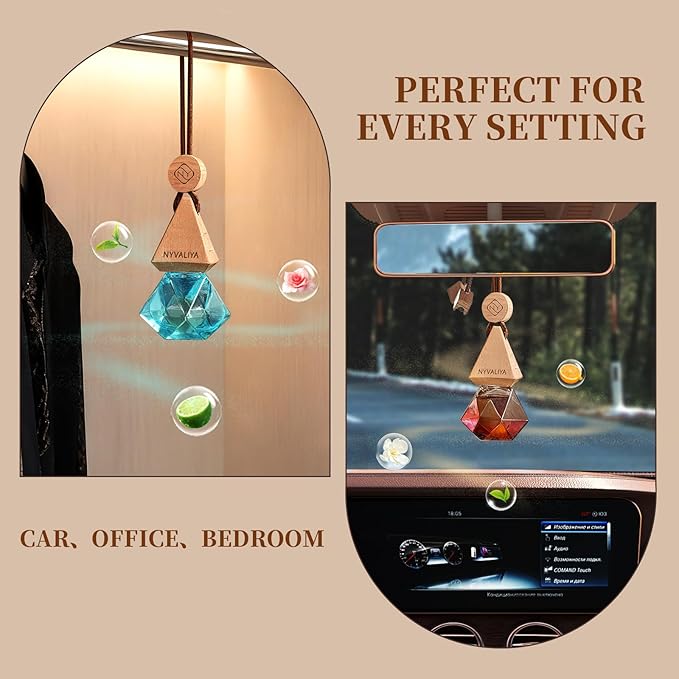 NYVALIYACar Air Freshener Hanging Diffuser with Natural Essential Oil, Zen Tea Scent Car Fresheners, Long Lasting Car Smell Air Fresheners, Car Air Fresheners for Women & Men (Zen Tea)