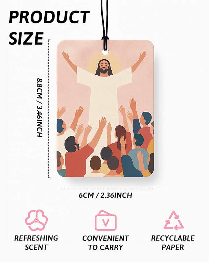 Jesus Christian Car Air Freshener 4 Pcs Coconut Scented, Religious Car Accessories Mirror Decor for Women, Abstract Boho Floral Scripture Hanging Air Freshener for Cars Closet Drawer Books