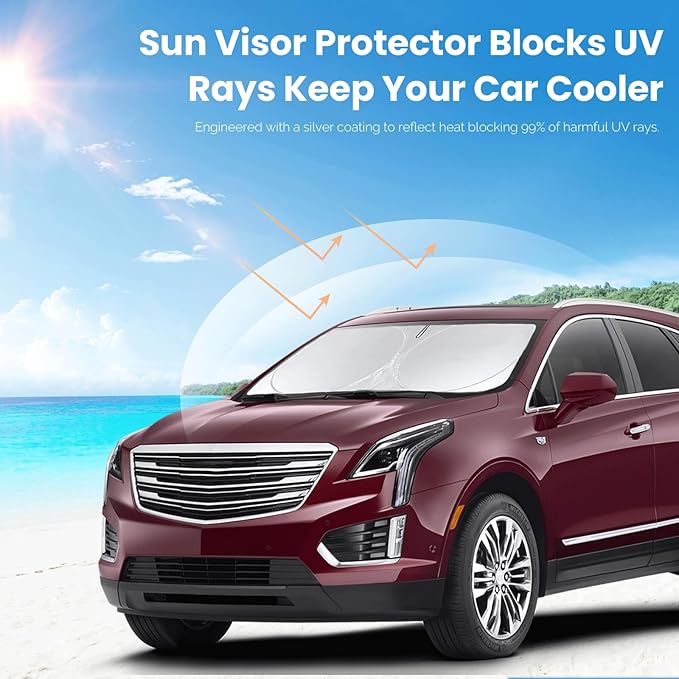 Custom fit Cadillac XT5 Windshield Sunshade for 2017-2023 2024 2025 Cadillac XT5 Accessories Front Window Car Shades Cover for Windshield Sun Visor Screen Protector 210T Reflective Blocks UV Rays