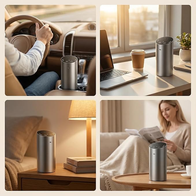 Waterless Car Diffuser, Battery Operated Essential Oil Diffuser with Timer, No Leakage Technology, Super Quiet Cordless Aromatherapy for Car