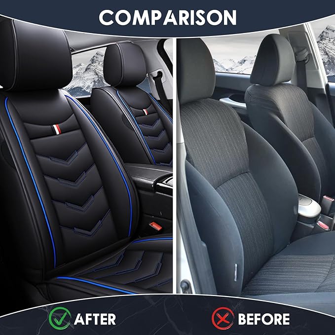 Car Seat Cover 7 Seats for Hyundai Palisade 2020-2025, Durable Wear Resistant Waterproof Sport Seat Cover, Breathable No Odor Premium Leather Vehicle Seat Covers.(Standard,Black Blue)