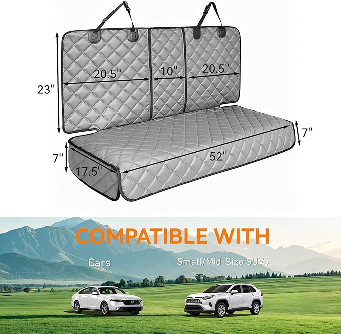 Dog Car Seat Cover for Back Seat, Waterproof Back Seat Covers for Dogs, PU Leather Nonslip Bench Car Seat Protector Universal Fit for Most Vehicles,SUVs,Small Trucks (Grey, Standard)