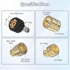 Pressure Washer Quick Connect Kit, M22-14mm to 3/8" Male Female Quick Disconnect Kit for Power Washer, 3/4 Inch Hose Fittings Adapter Set, Brass, 8 pcs