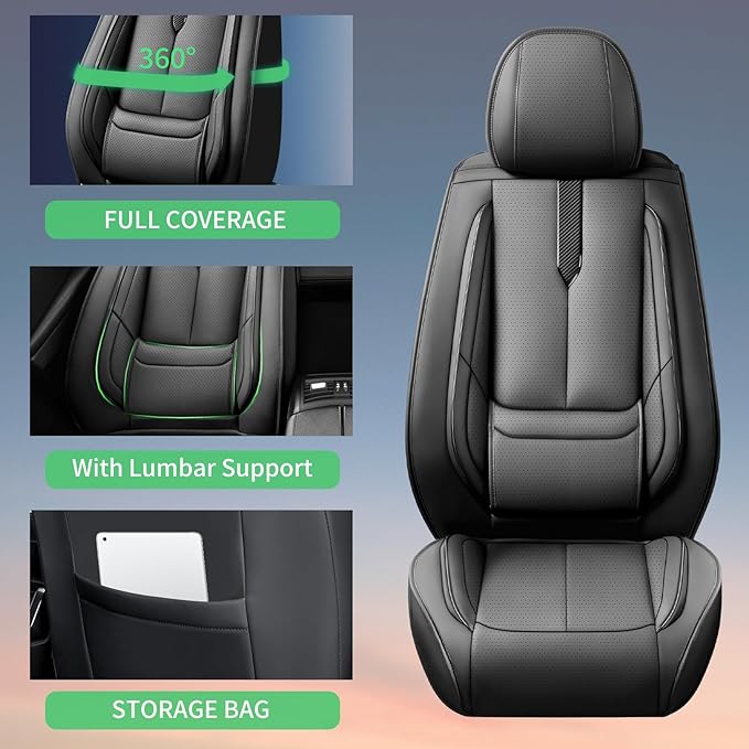 Fit Ioniq Car Seat Covers for Hyundai Ioniq 2017-2024 2025 2026 -Upgraded Premium Waterproof & Breathable Leather, Airbag Compatible, All-Weather Seat Cushion Protector,2 Front/Black