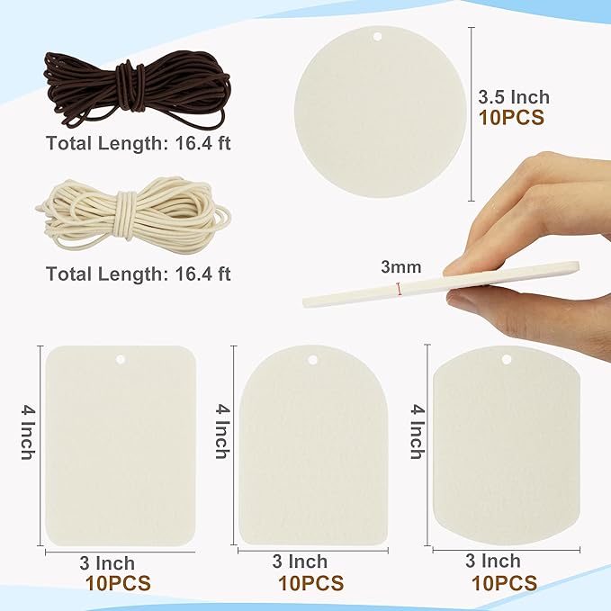 Temlum 40 Pcs Sublimation Air Freshener Blanks with Elastic Rope, Clear Bag, Sublimation Blanks Products DIY Air Freshener for Car, Home Hanging Decoration Sublimation Accessories