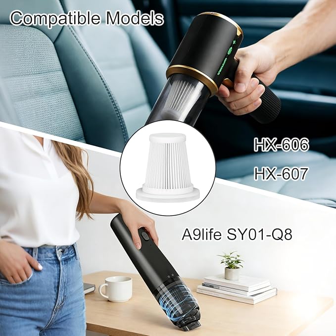 Replacement Filter Compatible with JIXINMIYUE HX-606 & A9life SY01-Q8 Car Vacuum Portable Cordless Handheld Vacuum Cleaner Filter-4Pack