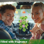Crochet Hanging Plant Car Air Freshener，10ml Empty Refillable Car Diffuser Bottle with Potted Plants Car Mirror Hanging Accessories Car Air Hanging Fragrance Oil Diffuser (Pink Flower)