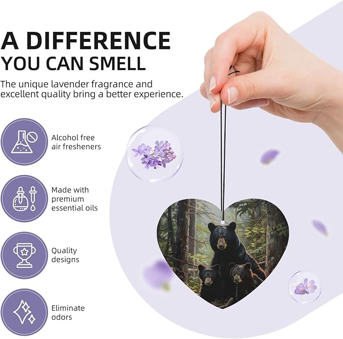 Car Air Fresheners Cards - Set of 4 Pieces with Stylish Black bear family Print - Long-Lasting Fragrance for Your Vehicle