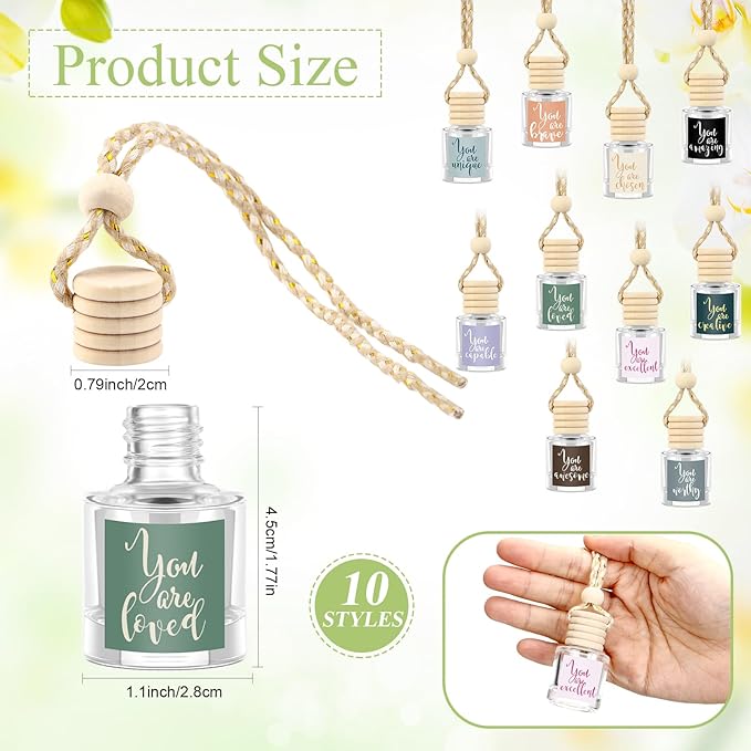 20 Pcs Inspirational Gifts Bulk Empty Glass Car Air Freshener Diffuser Hanging Employee Appreciation Thank You Gifts for Staff Coworker Office Nurse Teacher Volunteer Hanging Decor