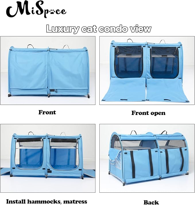 Mispace Portable 2 Pet Carriers for Cats Collapsible Cat Condo for Car Travel Pet Kennel Show Cages with Portable Carry Bag Hammocks Mats and Litter Box