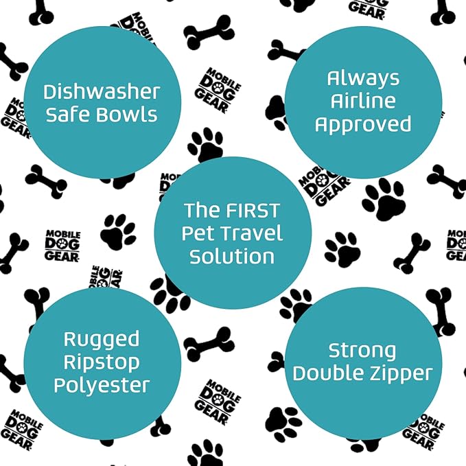 Mobile Dog Gear Week Away Dog Travel Bag (12"x6"x11", Heathered Gray) - Includes 2 Pet Food Storage Containers + 2 Collapsible Dog Water Bowls - Airline Approved Accessories, Great for Weekend Trips