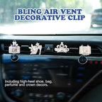 4PCS Bling Air Freshener Vent Clip, Crystal Diamond High Heel Shoe Bag Crown Perfume Bottle Car Diffuser Vent Clip Cute Bling Accessories Decoration for Women (Silver)