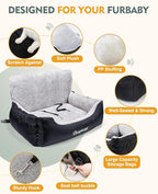 BurgeonNest Dog Car Seat for Medium/Large Dogs Under 55 lbs, Soft Pet Car Travel Home Bed, Fully Detachable and Washable Booster Carseats with Storage Pockets and Clip-On Leash Portable Carrier,Black