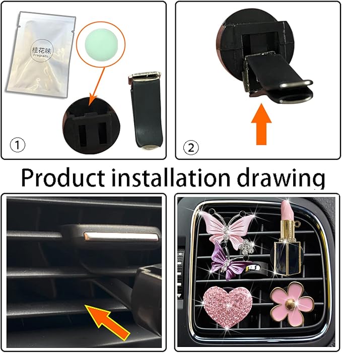 Butterfly Daisy Air Vent Clips, Bling Butterfly Flower Car Air Fresheners Vent Clips Car Diffuser Vent Clip Rhinestone Car Decoration Interior Decor Cute Accessories for Women