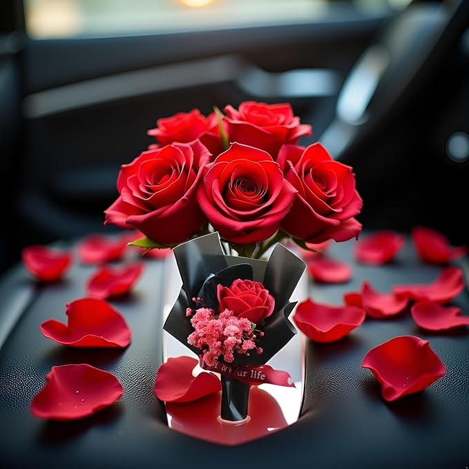 Red Fresh Flowers Mini Dried Flowers Bouquet for Car Air Vent Clips, Mini Flower Bouquet,Car Air Outlet Perfume Decoration, Car Air Fresheners Interior Accessories for Women Men