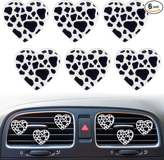 6 Pcs Heart Air Vent Clips, Cow Print Heart Car Air Fresheners Vent Clips Long Lasting Car Diffuser Vent Clip Cars Interior Decor Charm Car Decoration Cute Accessories for Women Girls