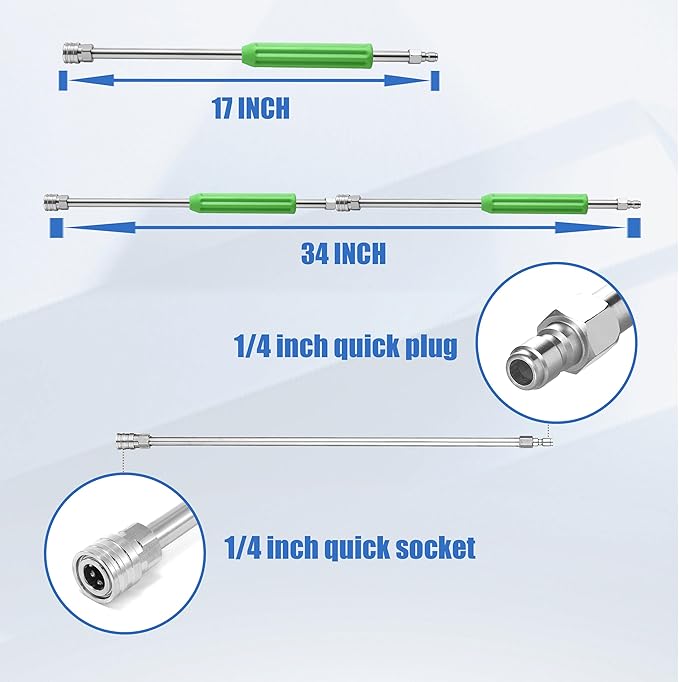 RIDGE WASHER Pressure Washer Extension Wand, 17 Inch Stainless Steel Power Washer Lance with Green Protective Cover, 1/4'' Quick Connect, 2 Pack