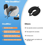 CloudBliss Travel Pillow Premium Memory Foam, Comfortable & Supportive Neck Pillow, Neck Pillows for Sleeping Travel, Airplane Pillow for Sleeping Airplane, Car, Office and Home（Black & Light Grey）