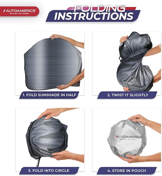 Autoamerics 1-Piece Windshield Sun Shade - Metallic Gray Foldable Car Front Window Sunshade for Most Cars SUV Truck Heat Blocker Visor Protector Blocks Max UV Rays and Keeps Your Vehicle Cool - Small