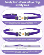 Hands Free Dog Leash, 2-in-1 Detachable Pet Seatbelt,5.9-9.2 ft Crossbody Dog Leash with Double-Sided Reflective for Walking, Hiking, Travel etc.(Purple)