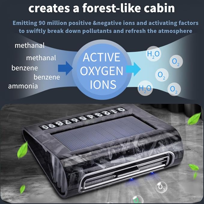 Solar-Powered Car Air Purifier with USB Charging & Ozone Odor Elimination - Portable HEPA Filter-Free Ionizer for Smoke, Pet Odors, VOCs - Compact, Silent, Best for Car Use (8819 carbon fiber)