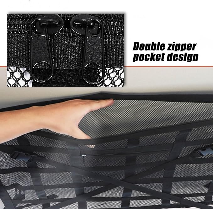 Overhead Car Organizer, Compatible with Ford F-150 XL/Raptor 2010-2025 Car Roof Storage Net Universal Car Ceiling Storage for Camping Storage Bag,Black-Medium