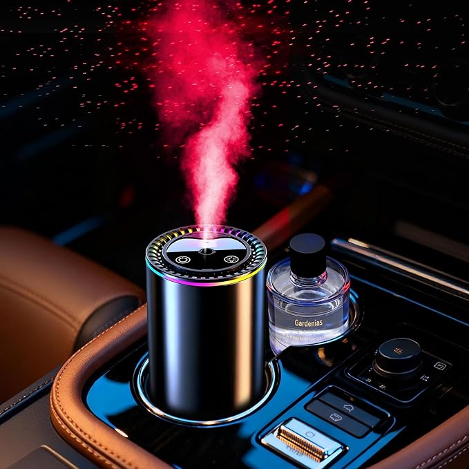 Smart Car Air Freshener Diffuser, Car Essential Diffuser with Starry Sky Projection, Auto On/Off, 3 Mode Adjustable Rechargeable Aroma Diffusers, Design for Bedroom, Office, Restrooms
