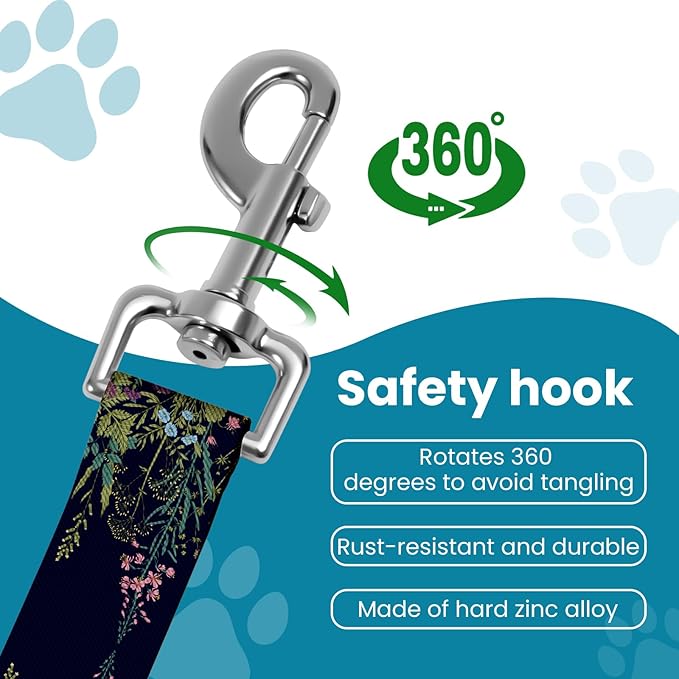 Adjustable pet cat and Dog car seat Belt，The Lanyard is Flexible and Adjustable from 20 to 33 inches(Black Flowers)